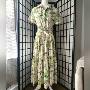 Zara 100% Cotton Green Leaf Maxi Dress